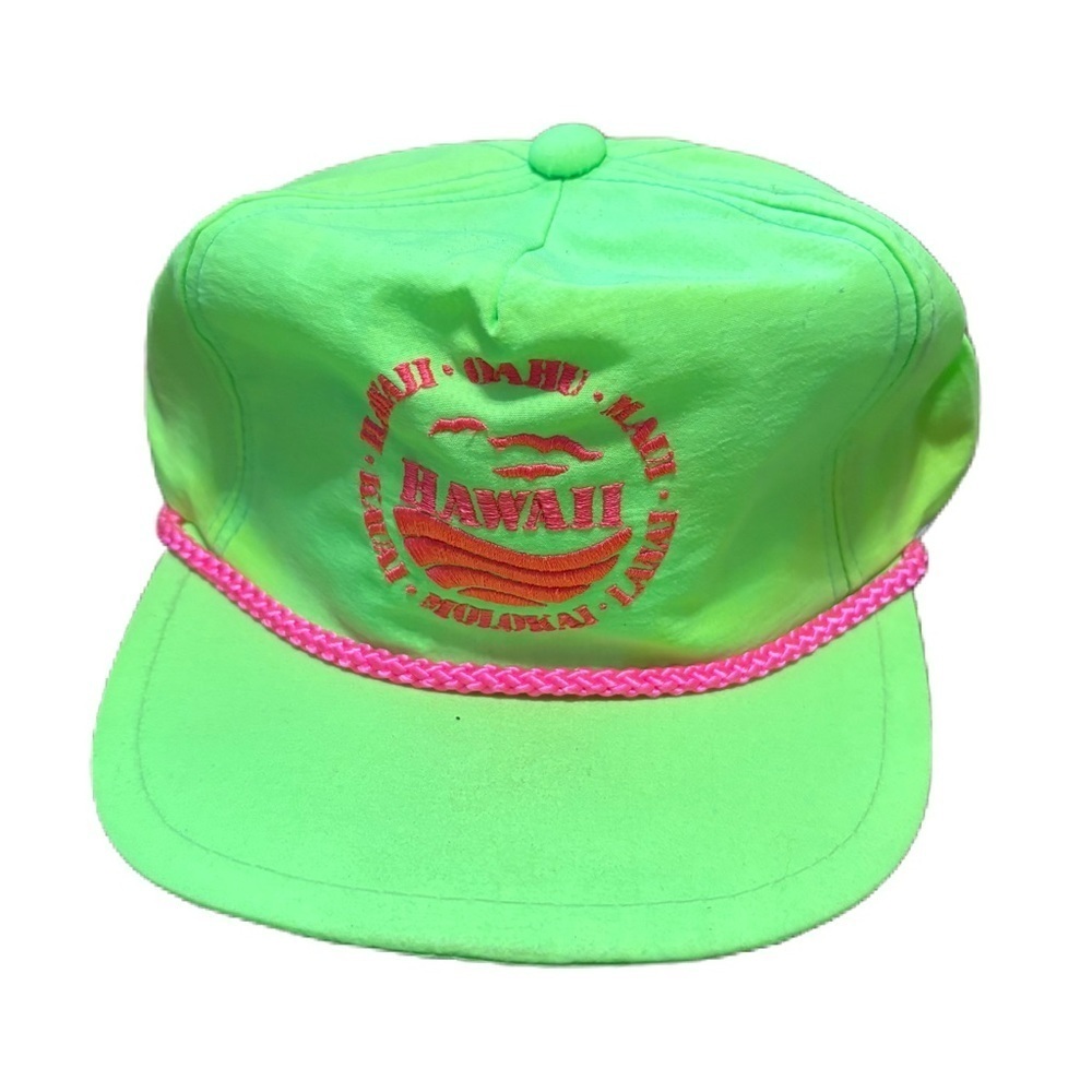 Vintage Hawaii Neon Green Snapback Rope Trucker Hat Hawaiian Headwear Cap